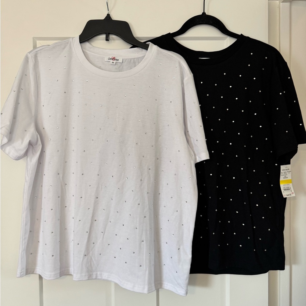 Womens Gem-Embellished Tee — White or Black. Both for $15